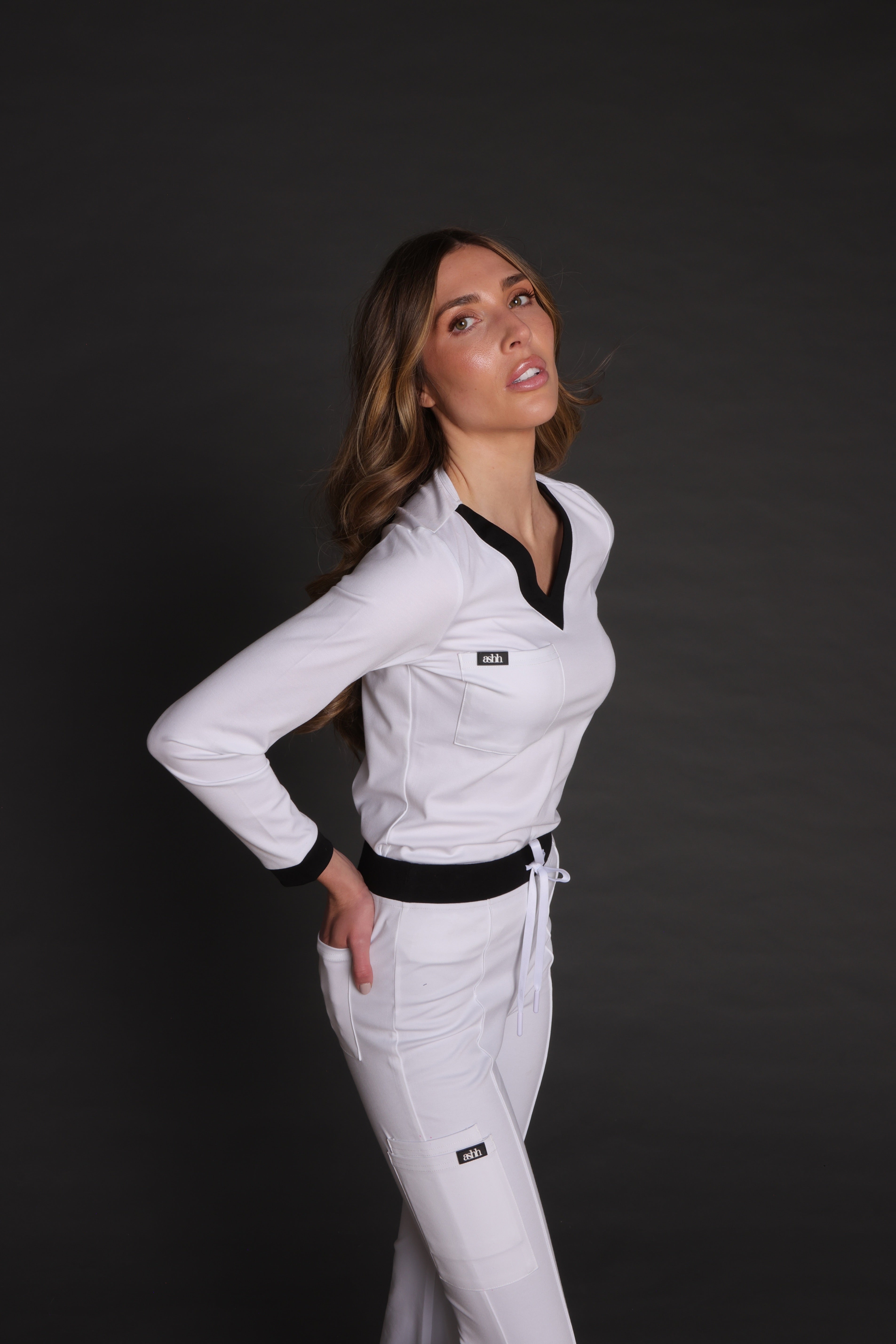 Tuxe Long Sleeve V-Neck Scrub Top